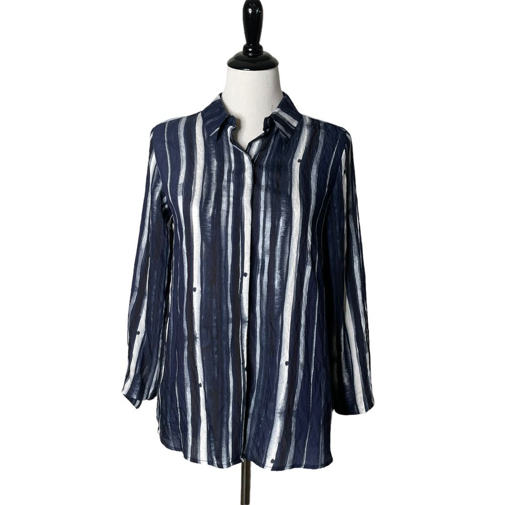 Habitat Clothes‎ to Live In Top Womens XS Blue Striped Button Down Coastal